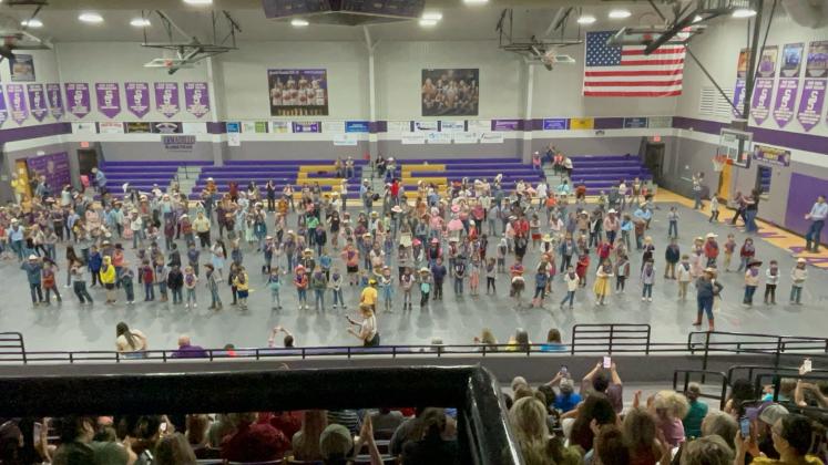 Whole school performance of the Cotton Eye Joe at the 2nd Annual San Saba Showdown. Courtesy of Jessica Fuller