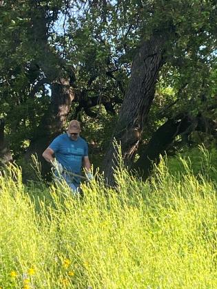 An LCRA volunteer trimming trees and brush during the Steps Forward Day Project